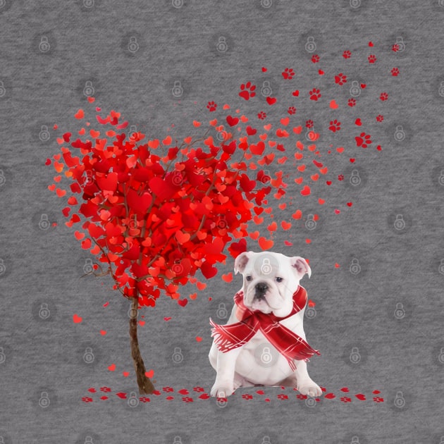 Valentine's Day Heart Tree Love White English Bulldog by cyberpunk art